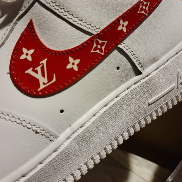 Customized LV -Nike- Air force 1's...Size 10.5 mens...Red/White - Picture 8 of 14